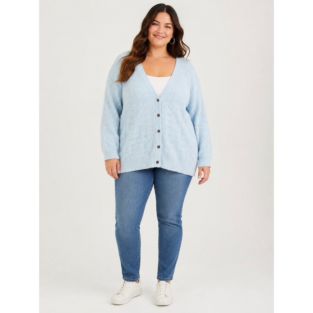 Torrid Plus Size 4 Light Blue Knit Cardigan Sweater Button Front V Neck Cozy